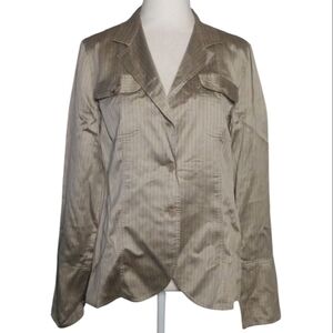 Armani Callezioni Gold Black Pinstripe Button Front Fitted Blouse Size 10